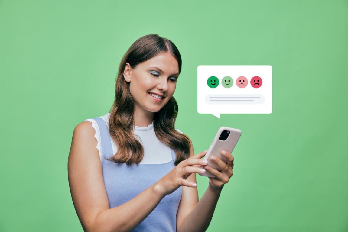 Woman giving feedback with smiley digital